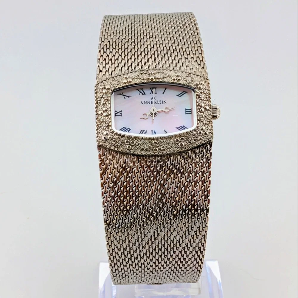 Vintage Anne Klein 753H Pink Mother of Pearl Mesh Cuff Women's Watch 25mm 6.25